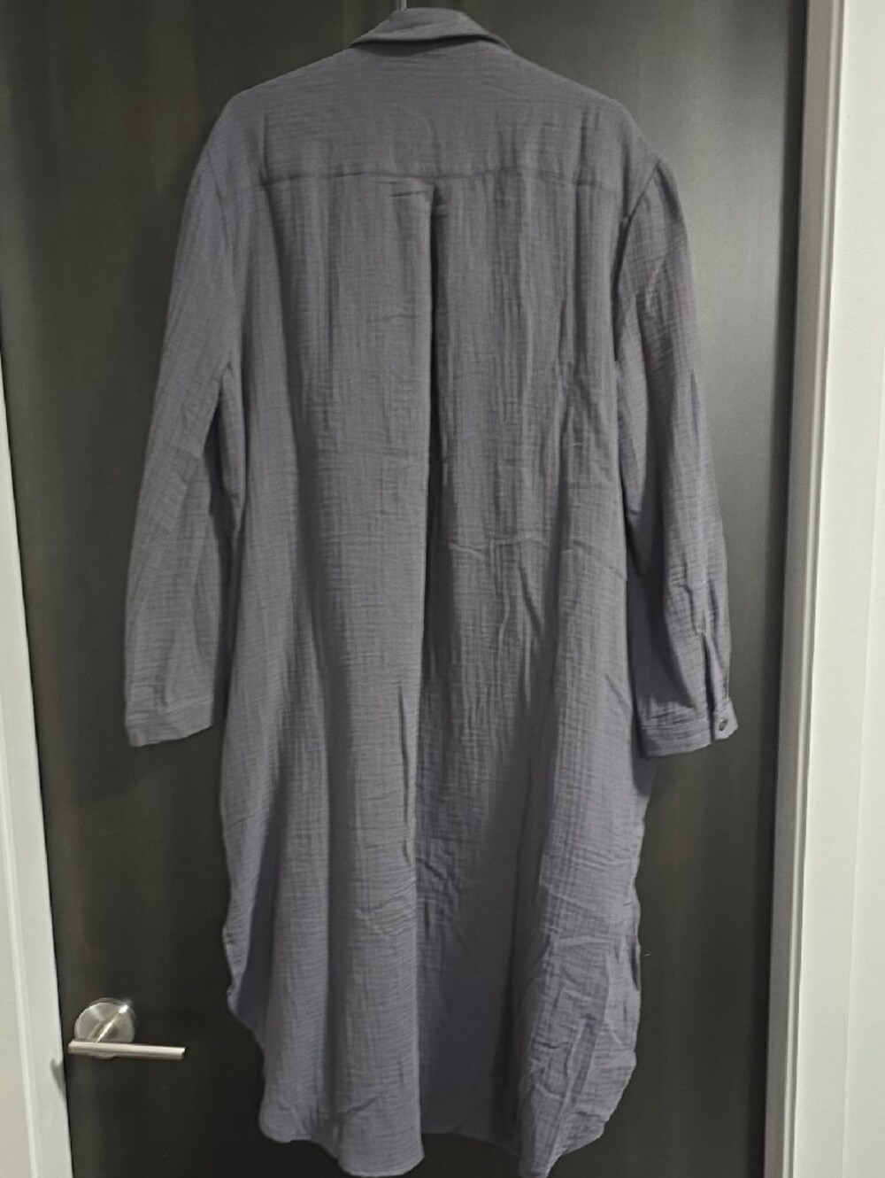 Long Cotton Button-Front Shirt/dress - Charcoal Gray M - Picture 5 of 6